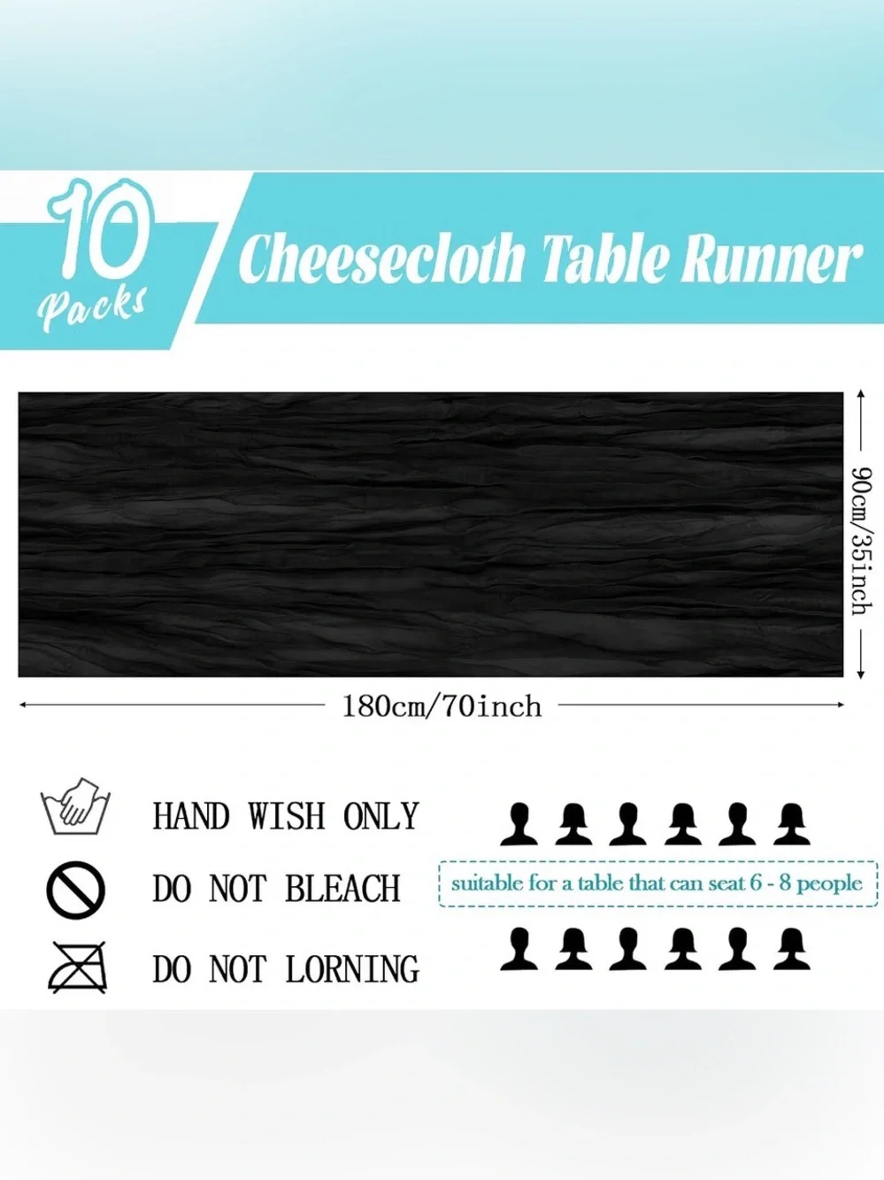 10 Pack Black Cheesecloth Table Runners